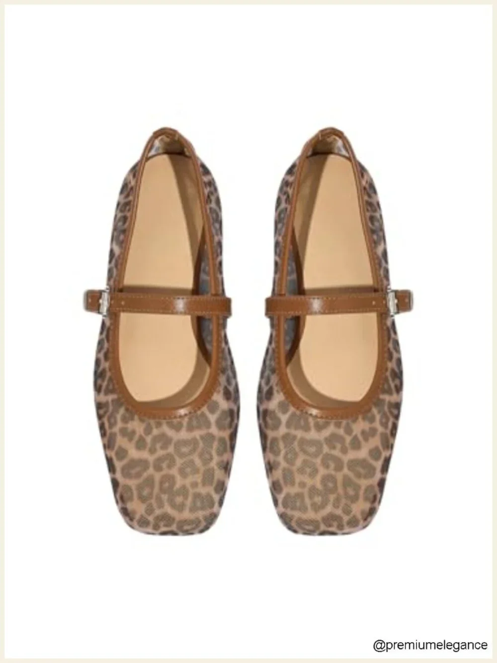 Leopard Print Square Toe Mary Jane Ballet Flats Buckle Closure Casual Work Shoes